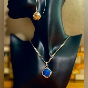 Madagascar Blue Agate and Diamond Sterling Silver Necklace